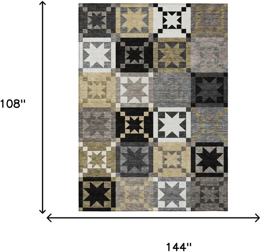 Black And Brown Patchwork Washable Indoor Outdoor Area Rug Photo 8