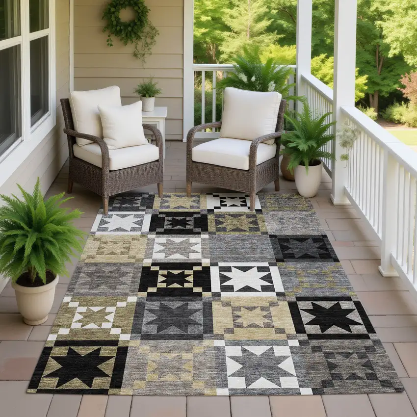 Black And Brown Patchwork Washable Indoor Outdoor Area Rug Photo 6