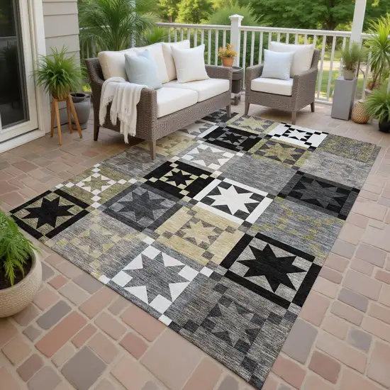 Black And Brown Patchwork Washable Indoor Outdoor Area Rug Photo 3