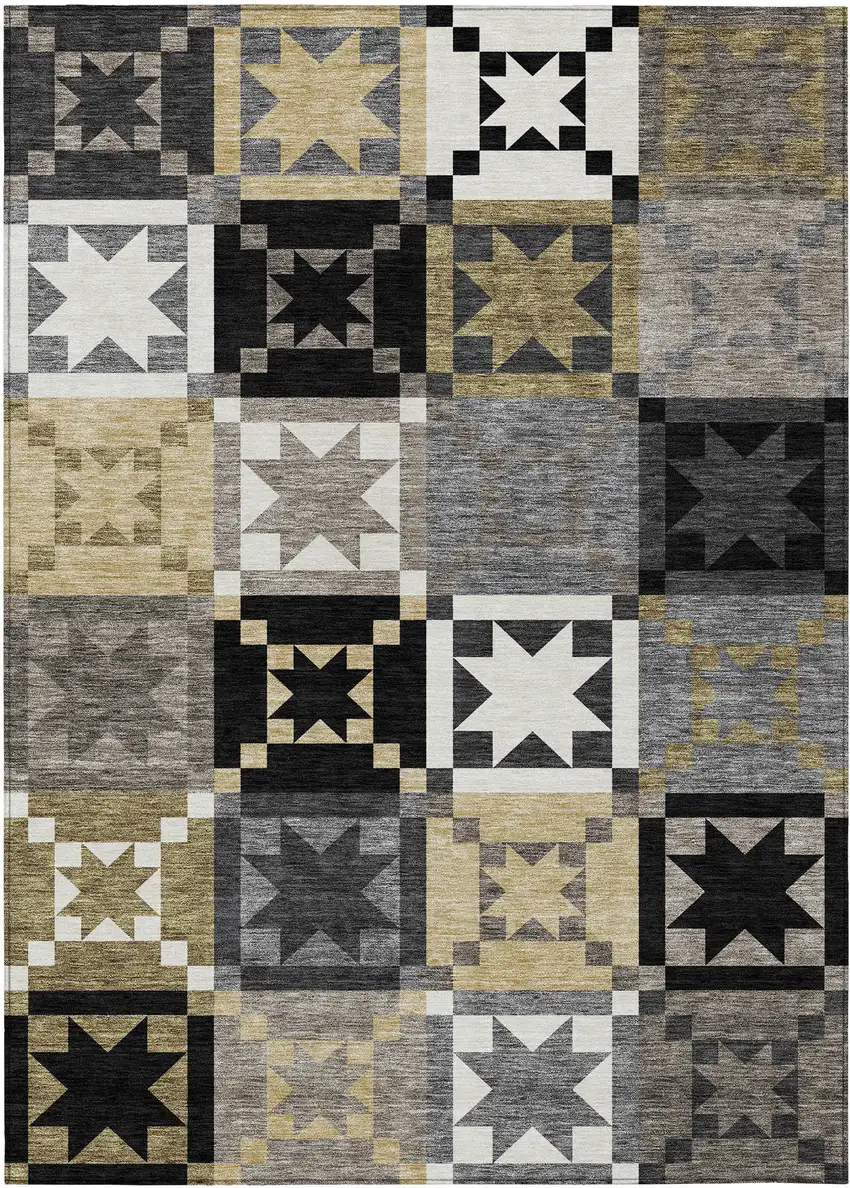 Black And Brown Patchwork Washable Indoor Outdoor Area Rug Photo 1