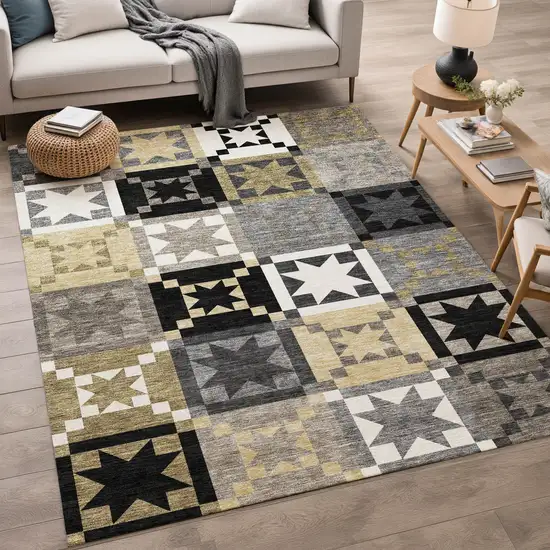 Black And Brown Patchwork Washable Indoor Outdoor Area Rug Photo 4