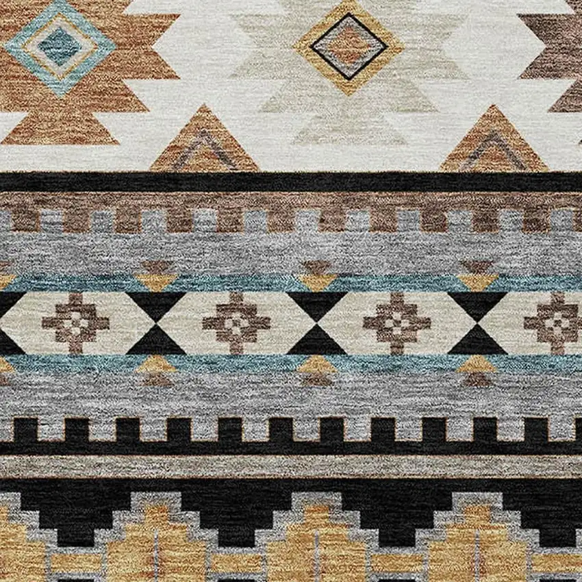 Black And Brown Southwestern Washable Indoor Outdoor Area Rug Photo 2