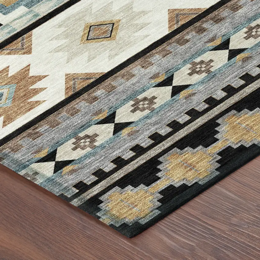 Black And Brown Southwestern Washable Indoor Outdoor Area Rug Photo 8