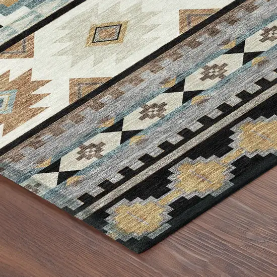 Black And Brown Southwestern Washable Indoor Outdoor Area Rug Photo 8