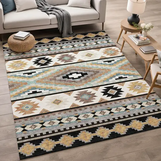 Black And Brown Southwestern Washable Indoor Outdoor Area Rug Photo 5