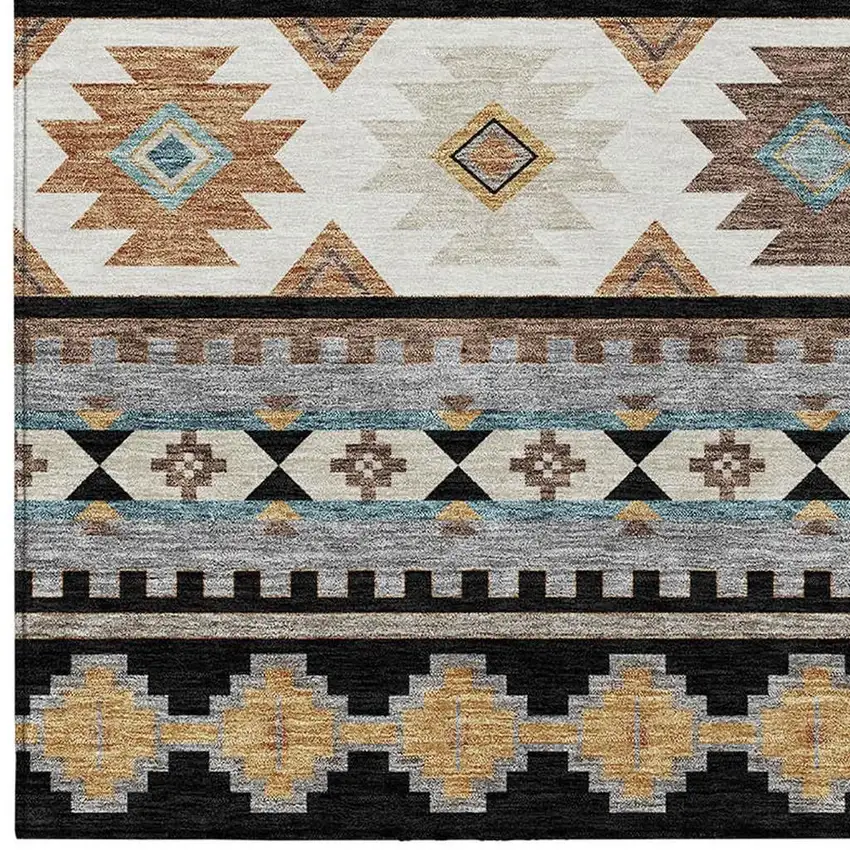 Black And Brown Southwestern Washable Indoor Outdoor Area Rug Photo 3