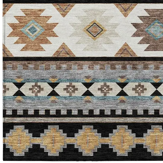 Black And Brown Southwestern Washable Indoor Outdoor Area Rug Photo 3