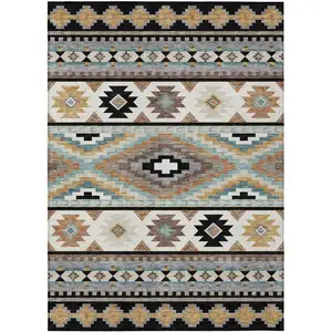 Photo of Black And Brown Southwestern Washable Indoor Outdoor Area Rug