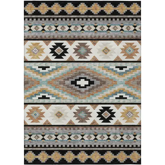 Black And Brown Southwestern Washable Indoor Outdoor Area Rug Photo 1