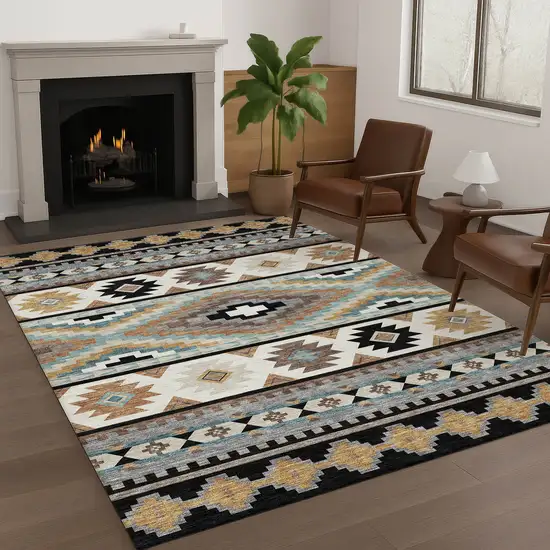 Black And Brown Southwestern Washable Indoor Outdoor Area Rug Photo 6