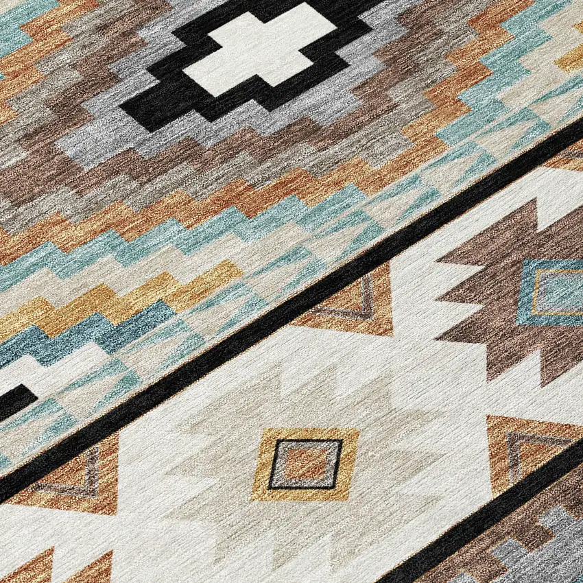 Black And Brown Southwestern Washable Indoor Outdoor Area Rug Photo 9