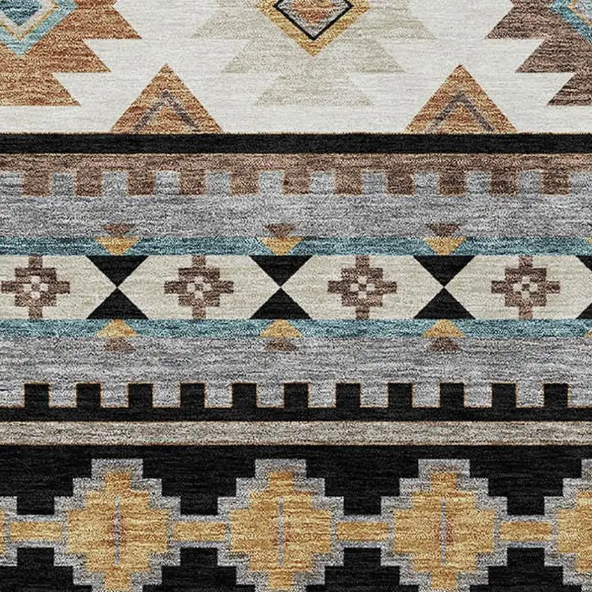 Black And Brown Southwestern Washable Indoor Outdoor Area Rug Photo 2
