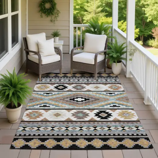 Black And Brown Southwestern Washable Indoor Outdoor Area Rug Photo 7