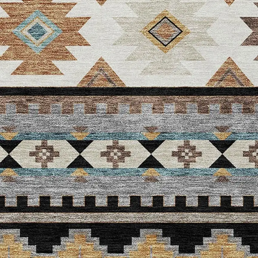Black And Brown Southwestern Washable Indoor Outdoor Area Rug Photo 2