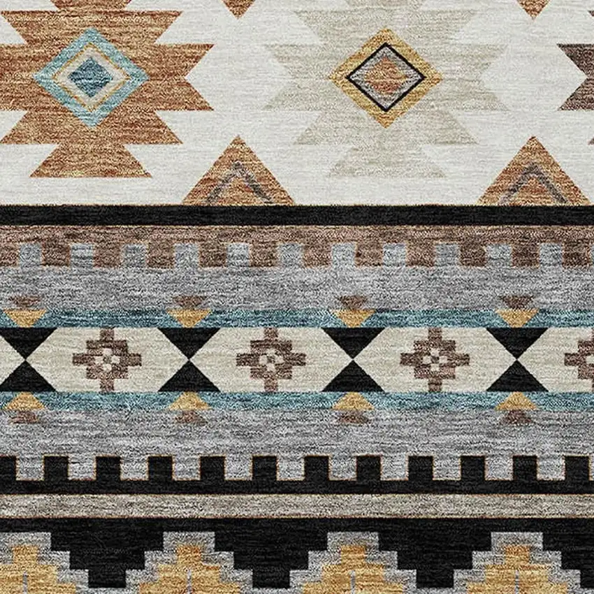Black And Brown Southwestern Washable Indoor Outdoor Area Rug Photo 2