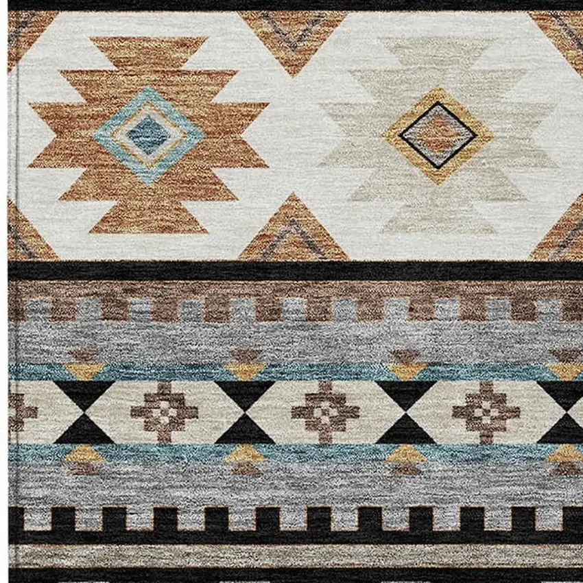 Black And Brown Southwestern Washable Indoor Outdoor Area Rug Photo 2