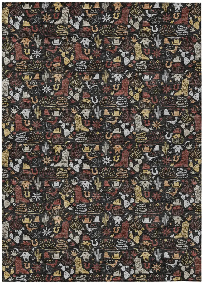 Black And Brown Stars Washable Indoor Outdoor Area Rug Photo 2