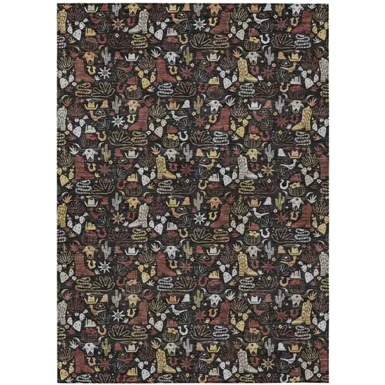 Black And Brown Stars Washable Indoor Outdoor Area Rug Photo 2