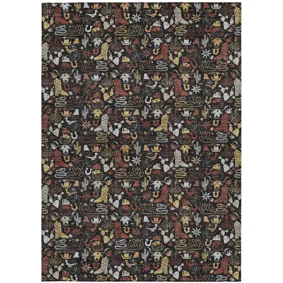 Black And Brown Stars Washable Indoor Outdoor Area Rug Photo 3
