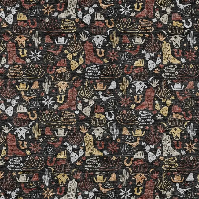 Black And Brown Stars Washable Indoor Outdoor Area Rug Photo 2