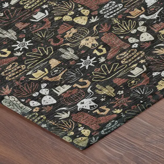 Black And Brown Stars Washable Indoor Outdoor Area Rug Photo 4