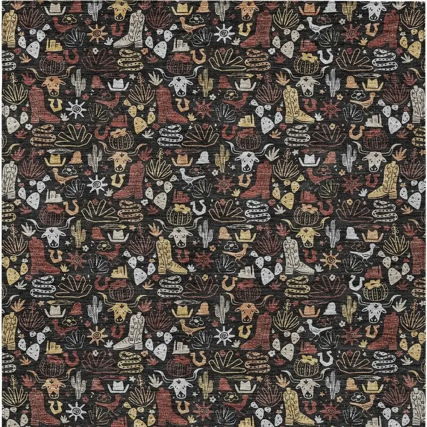 Black And Brown Stars Washable Indoor Outdoor Area Rug Photo 3