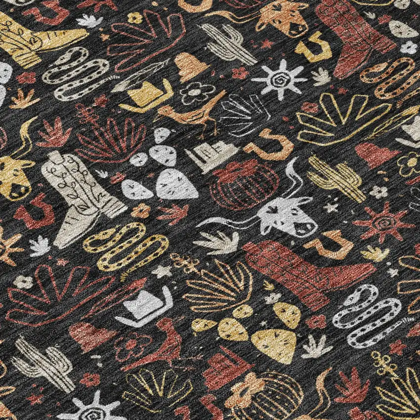 Black And Brown Stars Washable Indoor Outdoor Area Rug Photo 5