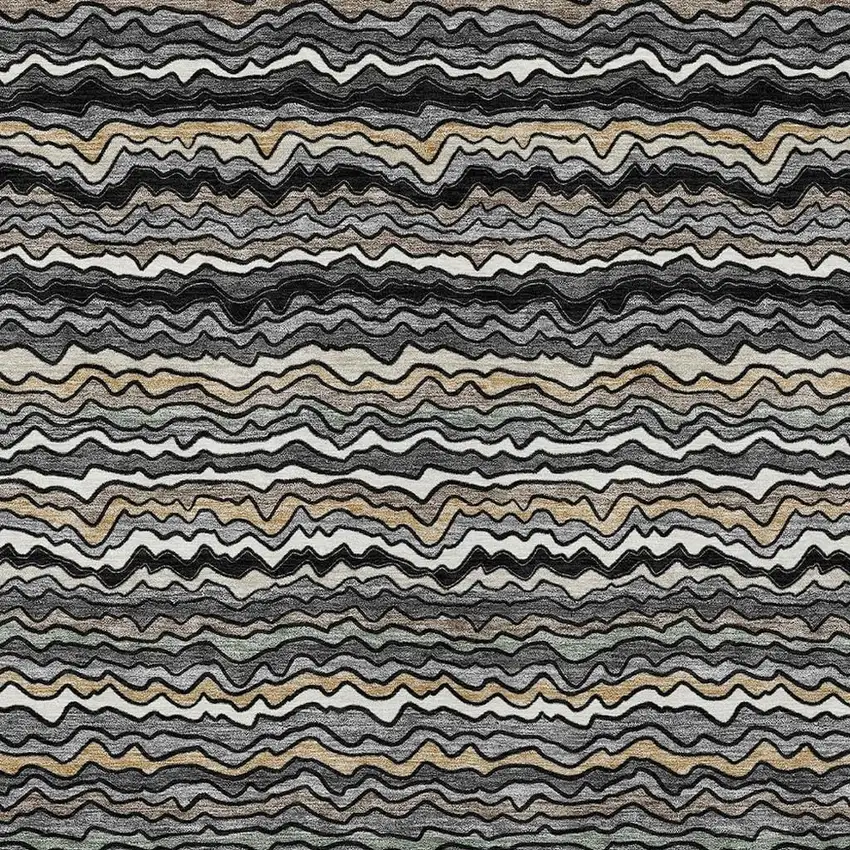 Black And Brown Striped Washable Indoor Outdoor Area Rug Photo 2