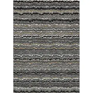 Photo of Black And Brown Striped Washable Indoor Outdoor Area Rug