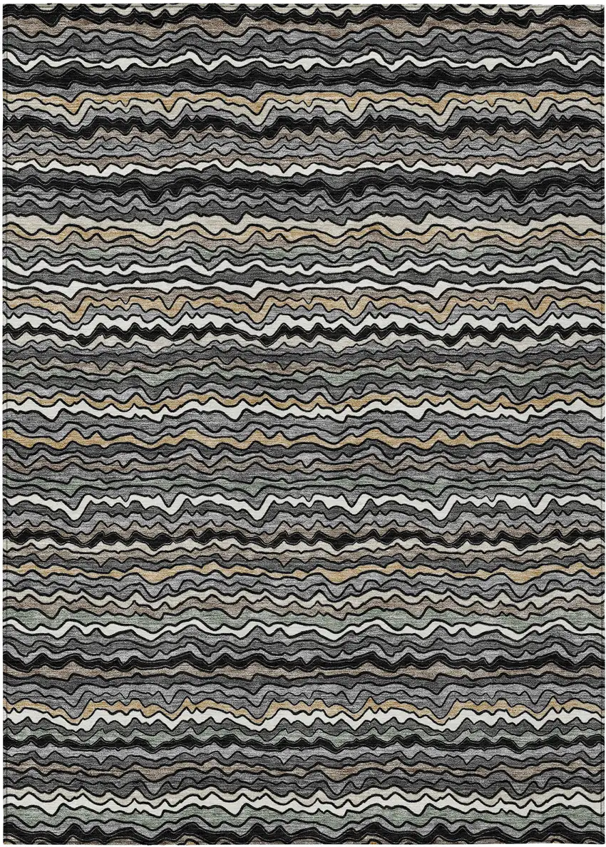 Black And Brown Striped Washable Indoor Outdoor Area Rug Photo 1