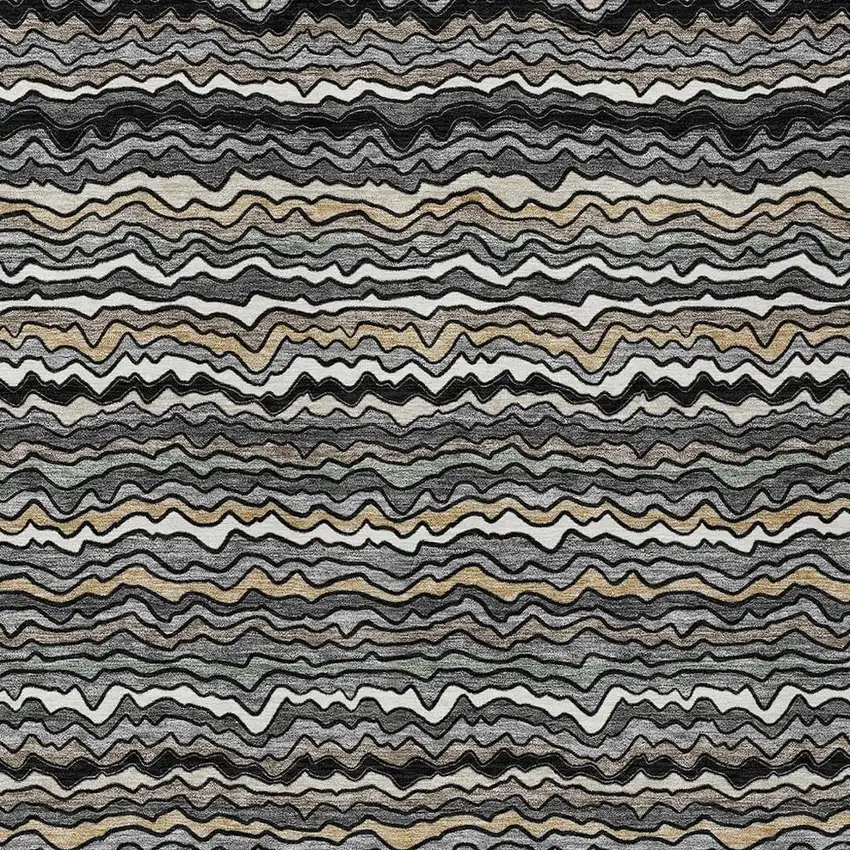 Black And Brown Striped Washable Indoor Outdoor Area Rug Photo 2