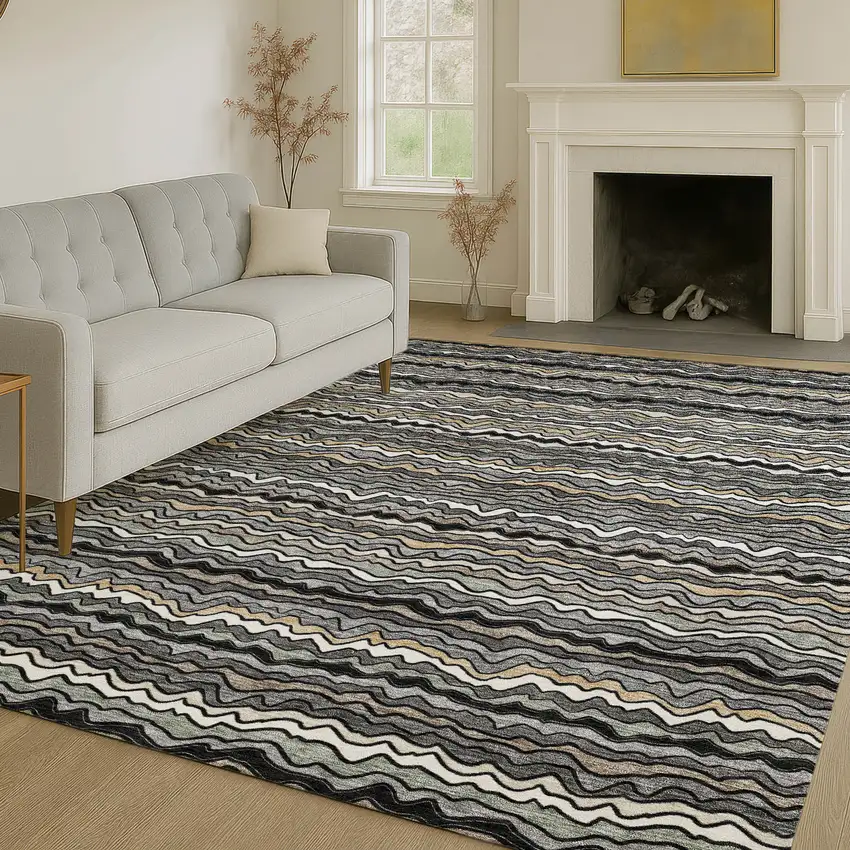 Black And Brown Striped Washable Indoor Outdoor Area Rug Photo 6