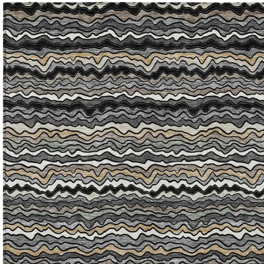 Black And Brown Striped Washable Indoor Outdoor Area Rug Photo 2