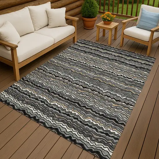 Black And Brown Striped Washable Indoor Outdoor Area Rug Photo 4