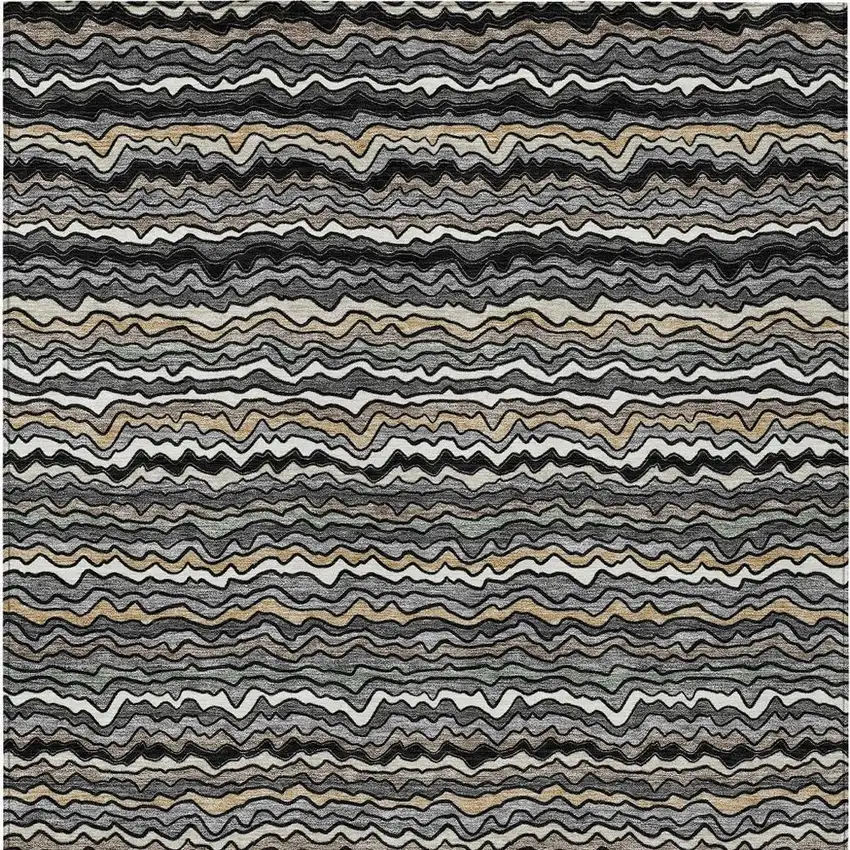 Black And Brown Striped Washable Indoor Outdoor Area Rug Photo 3