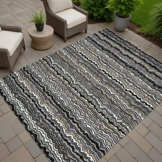 Black And Brown Striped Washable Indoor Outdoor Area Rug Photo 7