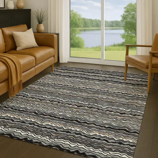Black And Brown Striped Washable Indoor Outdoor Area Rug Photo 5