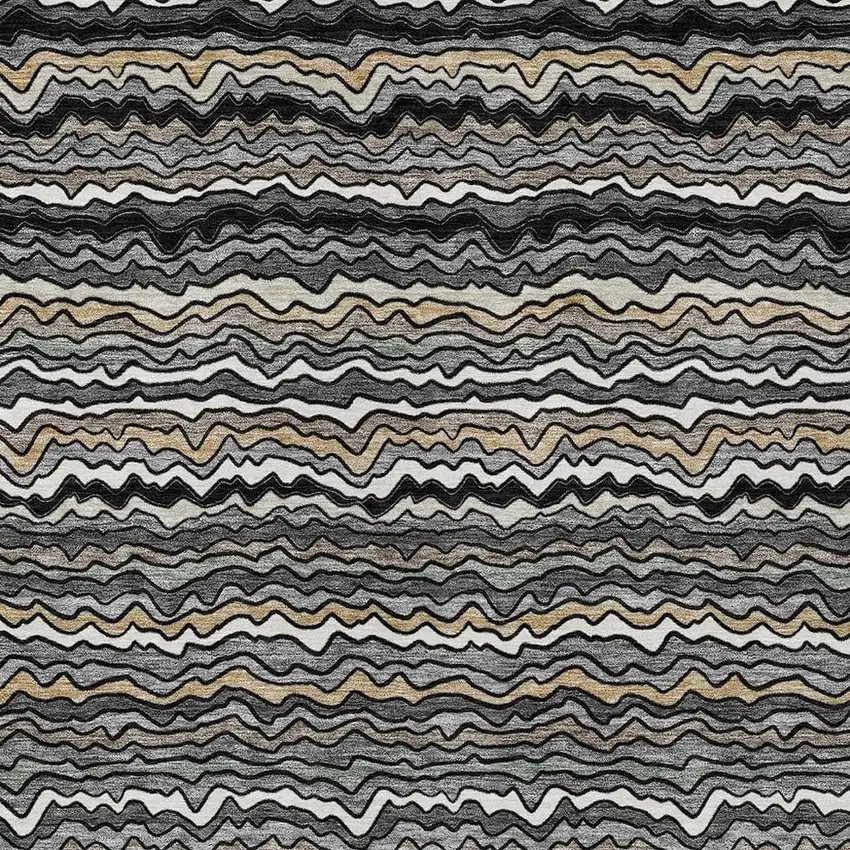 Black And Brown Striped Washable Indoor Outdoor Area Rug Photo 2