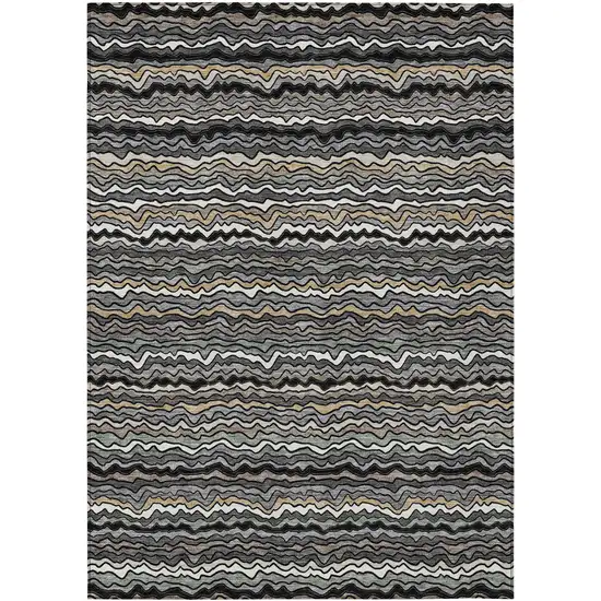 Black And Brown Striped Washable Indoor Outdoor Area Rug Photo 1