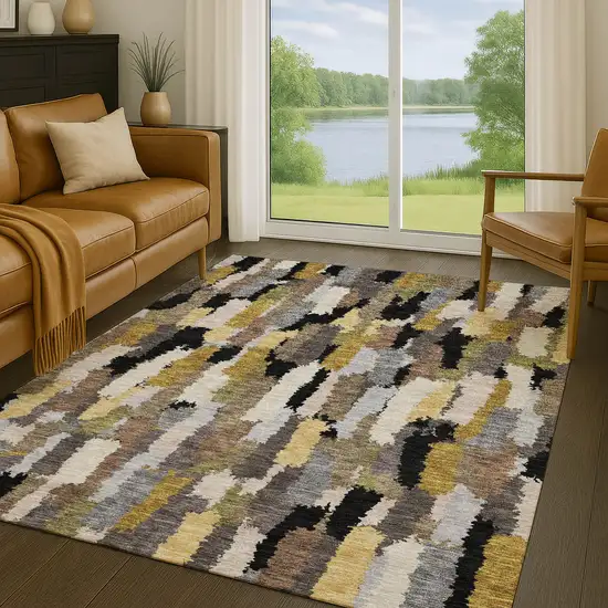 Black And Brown Striped Washable Indoor Outdoor Area Rug Photo 5
