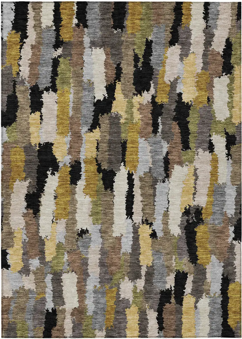 Black And Brown Striped Washable Indoor Outdoor Area Rug Photo 1