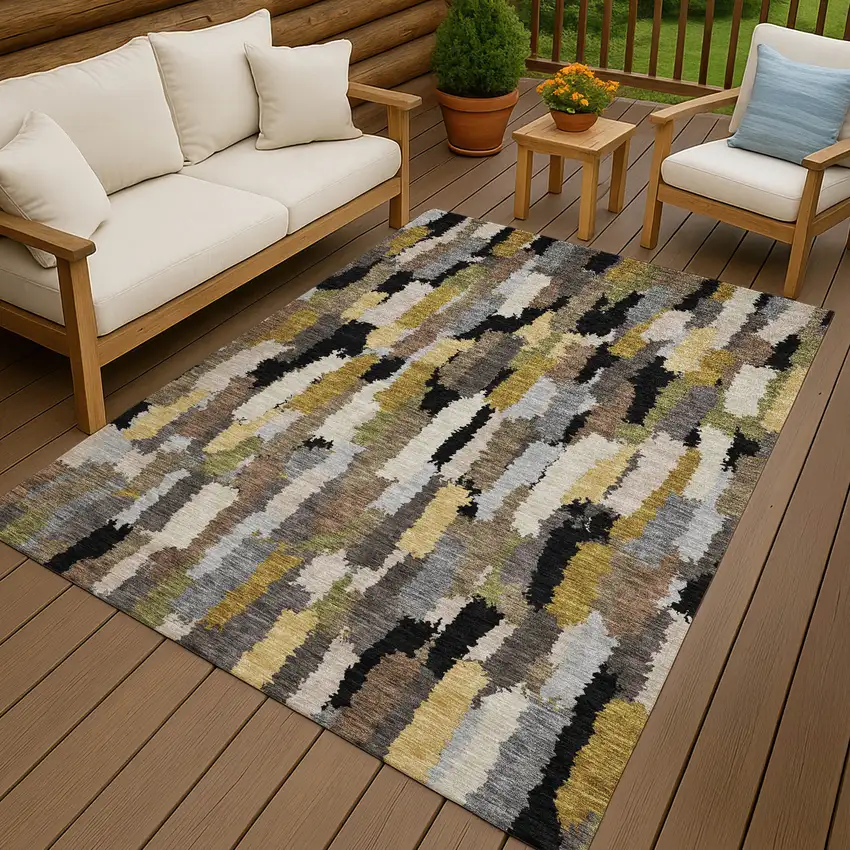 Black And Brown Striped Washable Indoor Outdoor Area Rug Photo 4