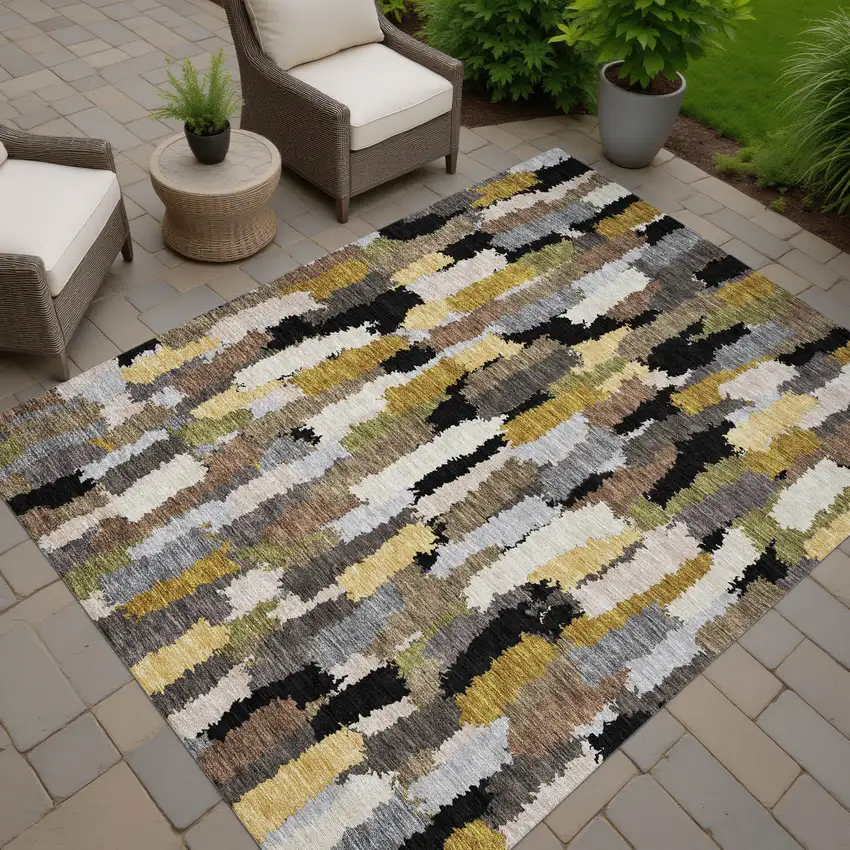 Black And Brown Striped Washable Indoor Outdoor Area Rug Photo 7