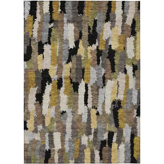 Black And Brown Striped Washable Indoor Outdoor Area Rug Photo 1