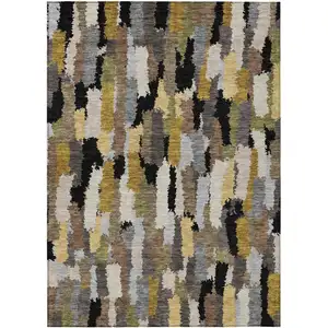 Photo of Black And Brown Striped Washable Indoor Outdoor Area Rug