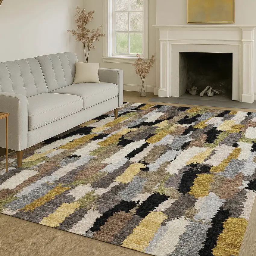 Black And Brown Striped Washable Indoor Outdoor Area Rug Photo 6