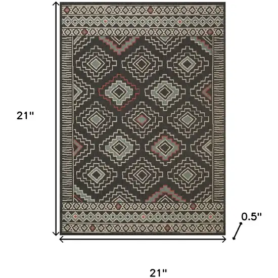 Black And Brown Tribal Square Rug Photo 3