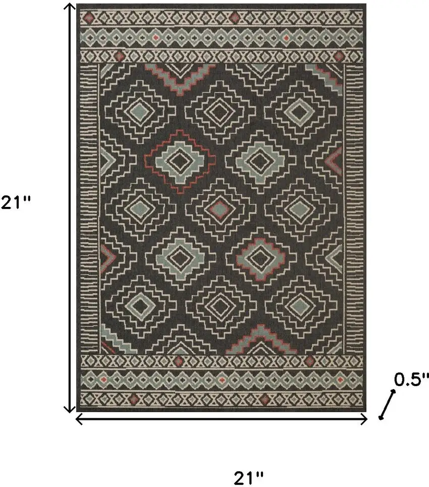 Black And Brown Tribal Square Rug Photo 3