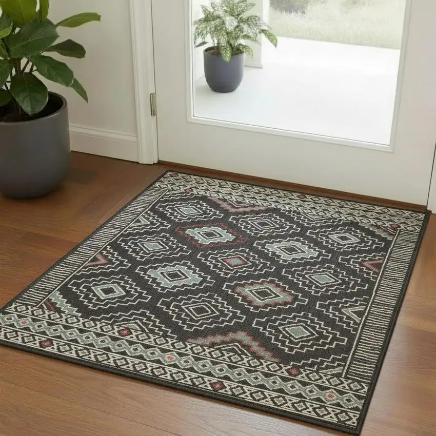 Black And Brown Tribal Square Rug Photo 1