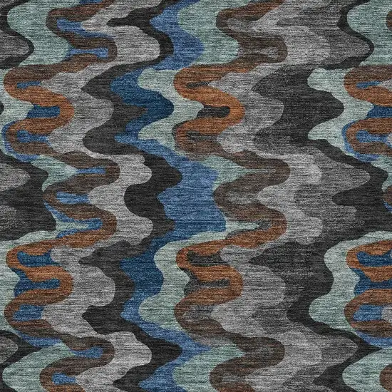 Black And Charcoal Abstract Washable Indoor Outdoor Area Rug Photo 2